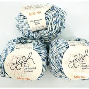 GGH Molina 100% Cotton Yarn Blue White Green Twist (3) Balls 50gr each